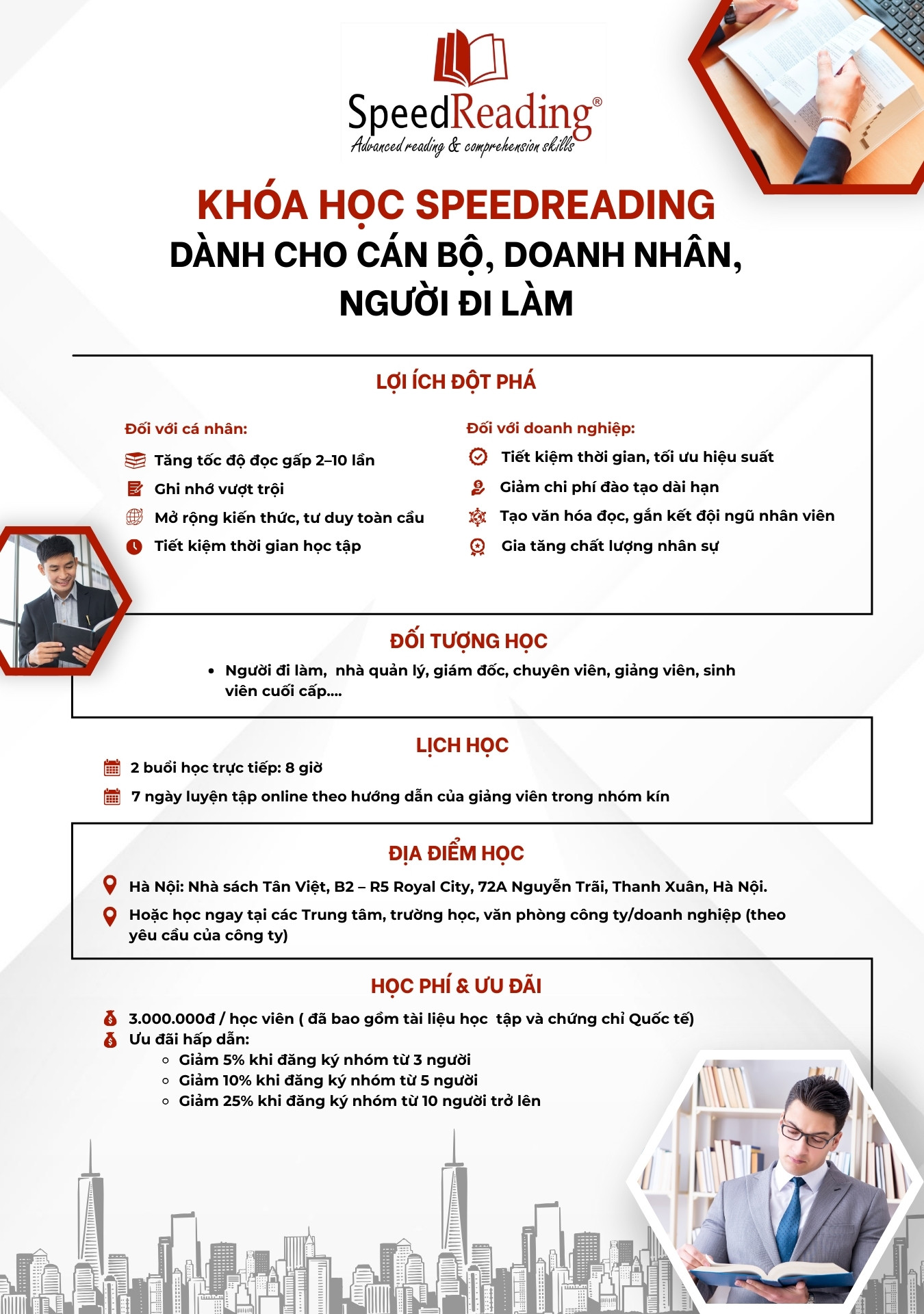 KHÓA HỌC SPEEDREADING DÀNH CHO CÁN BỘ, DOANH NHÂN, NGƯỜI ĐI LÀM
