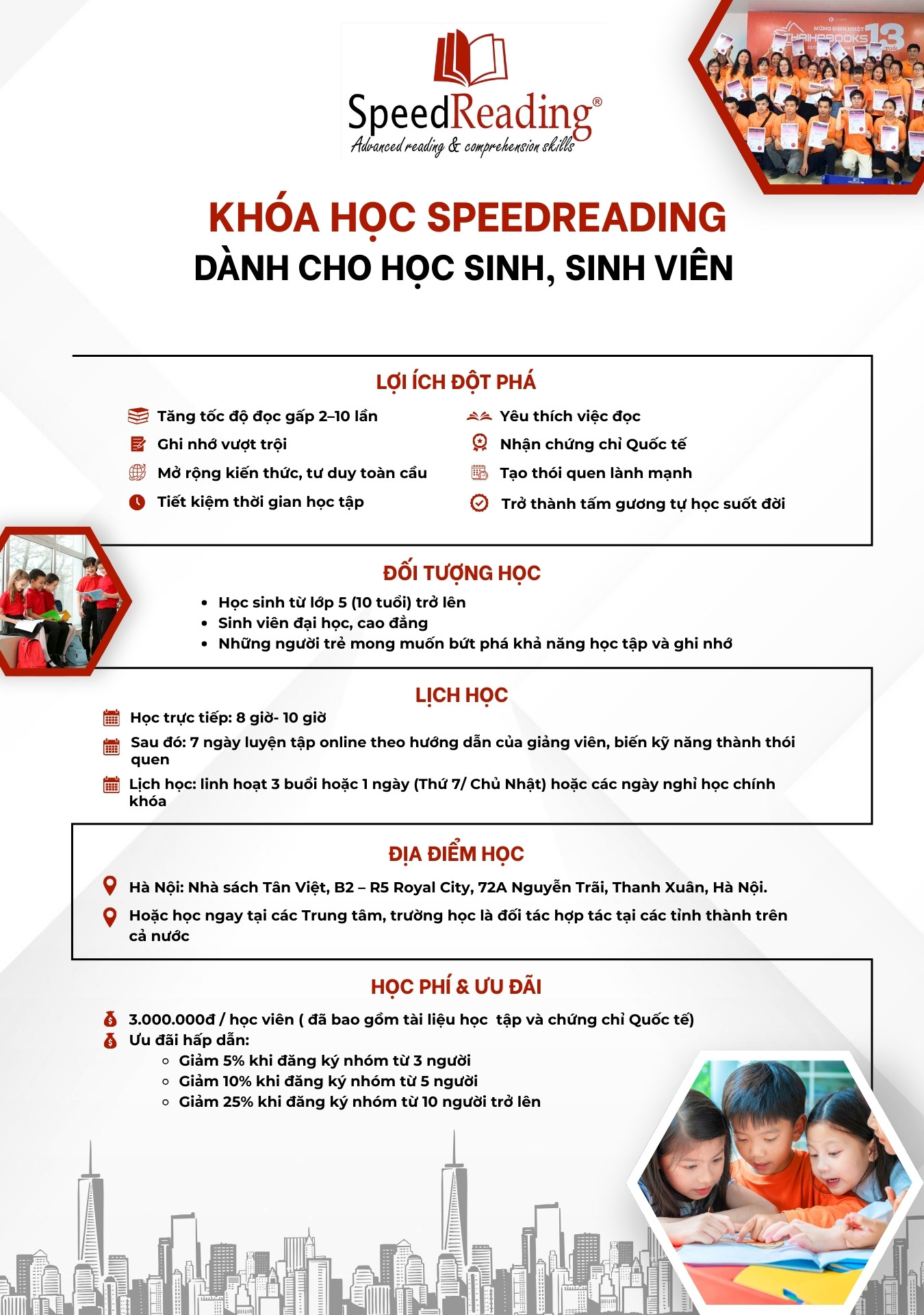 KHÓA HỌC SPEED READING DÀNH CHO HỌC SINH, SINH VIÊN TỪ 10 TUỔI TRỞ LÊN