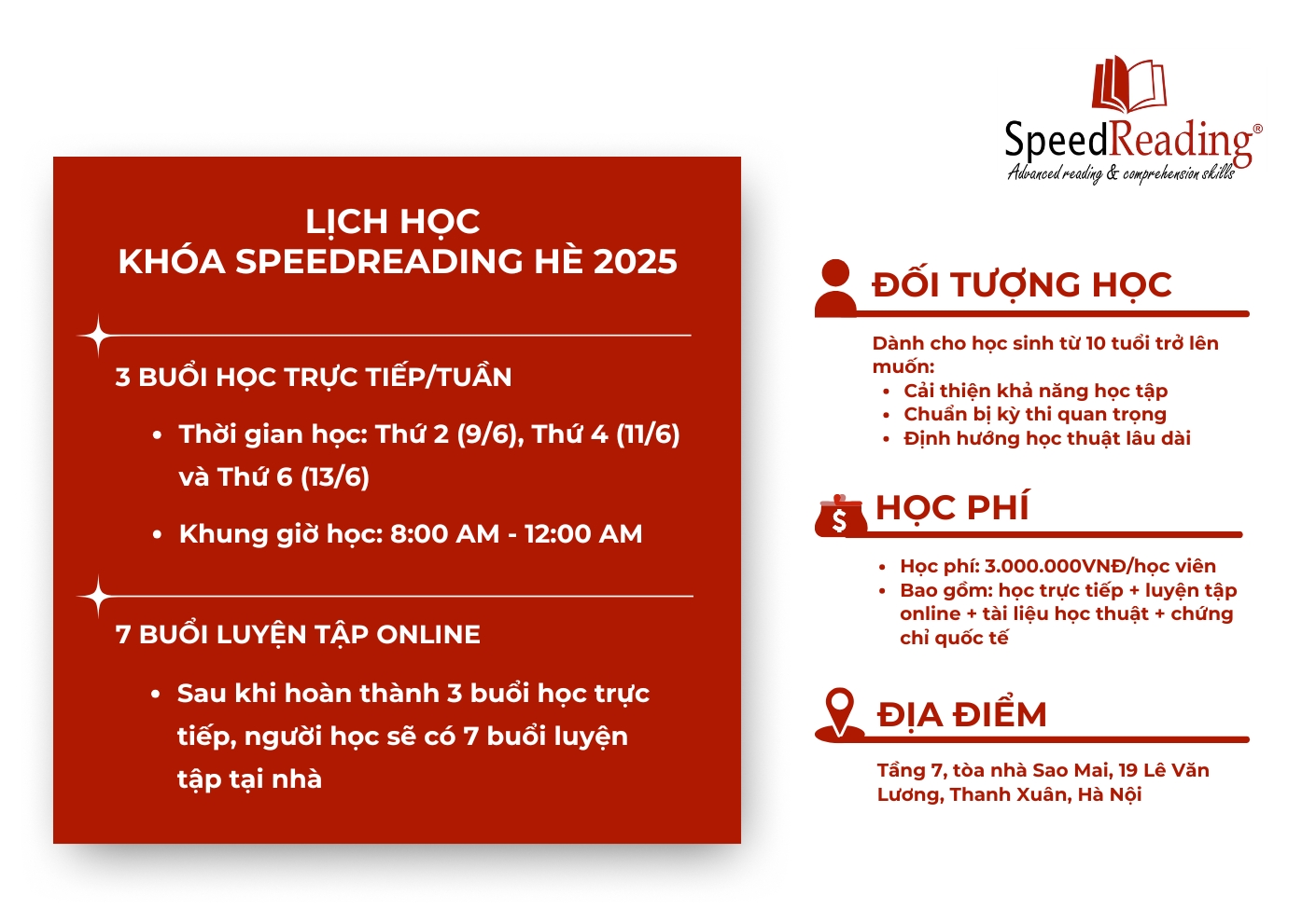 Tuyển Sinh Khóa Học SpeedReading Hè 2025 - Bản Quyền Hoa Kỳ